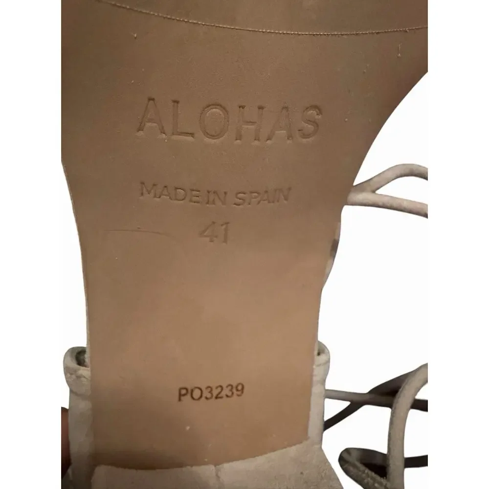 NEW Alohas Dakota Beige Sandals •41/ 10• Suede Block Heel Wrap Strappy $185